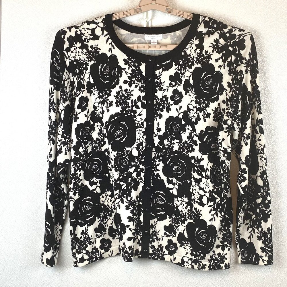 Charter Club Black and White Floral Cardigan
